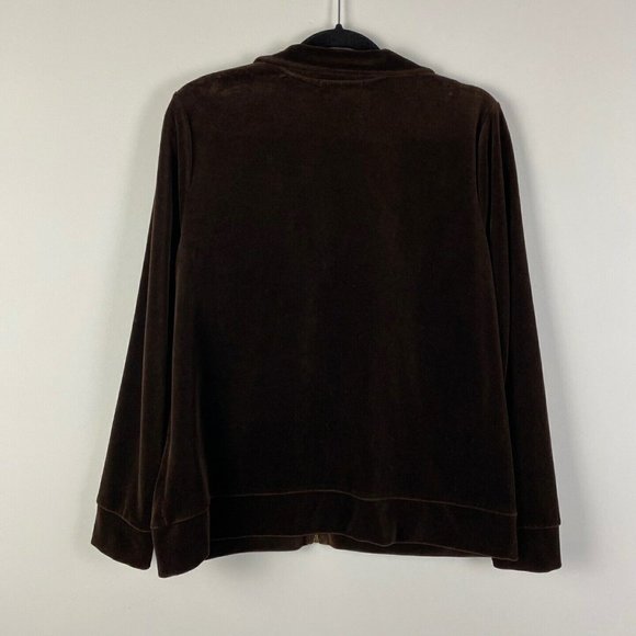 Lauren Ralph Lauren Zip Velvet Jacket Brown Pockets Womens Large - Picture 5 of 8